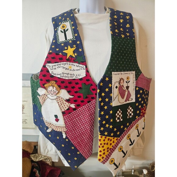 Hand-sewn Guardian Angel Patchwork Vest Size L - Picture 1 of 5